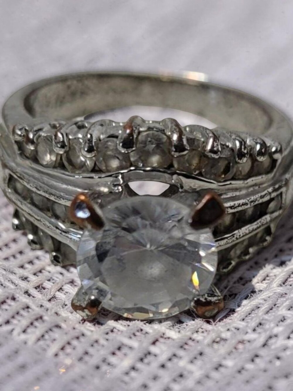 Vintage 1960's Silvertone Center Round Brilliant Cut Chrystal Promise Ring - Picture 11 of 16